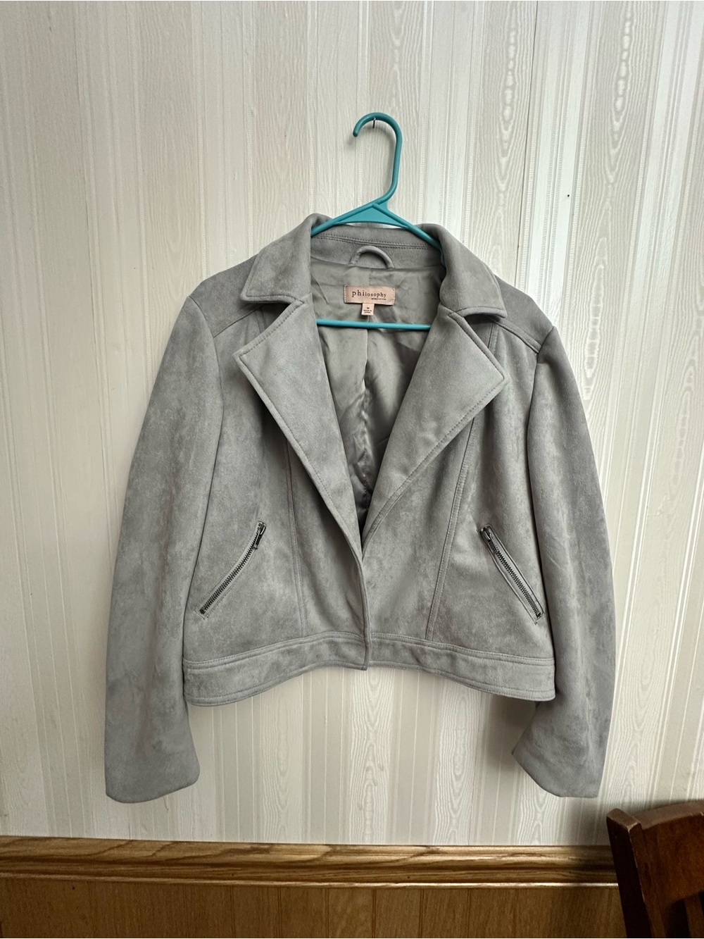 Philosophy Light Gray Suede-Look Moto Jacket